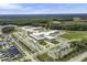 This aerial view showcases the area's new school, surrounded by parking, trees and the neighborhood at 1368 Clay Field Trl, Summerville, SC 29485