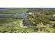 A stunning aerial view shows the property's pond, lush greenery, dock, and the serene waterway at 185 Wappoo Rd, Charleston, SC 29407