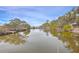 Relaxing pond view with a small wooden platform, surrounded by lush trees and natural beauty at 185 Wappoo Rd, Charleston, SC 29407