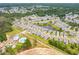 An aerial view shows the community and a pool, clubhouse, and ponds surrounded by green space at 2280 Minfarm Way # 529, Mount Pleasant, SC 29466