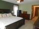 Primary bedroom with green walls, ceiling fan, bed, dresser, and gun safe at 315 King Charles Cir, Summerville, SC 29485
