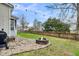 Private backyard featuring a stone fire pit and lush lawn, perfect for outdoor gatherings at 366 Clayton Dr, Charleston, SC 29414