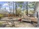 Spacious backyard with a wooden deck, mature trees, and an area for outdoor seating at 7932 Riverbirch Ln, North Charleston, SC 29418