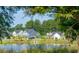 Scenic street view featuring charming homes with lush landscaping and a serene pond at 1037 Swamp Rose Run, Summerville, SC 29485