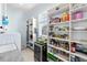 A well organized and stocked pantry with a refrigerator and many shelves at 1136 Ocean Forest Ln, Seabrook Island, SC 29455