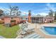 Backyard pool with patio and lawn chairs at 117 Swan Dr, Summerville, SC 29485