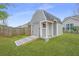 Well-maintained backyard featuring a practical storage shed with a convenient ramp for easy access to outdoor equipment at 140 Satur Dr, Goose Creek, SC 29445
