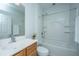 Bright bathroom with a vanity, large mirror, and a clean, bright shower-tub combination at 157 Sea Lavender Ln, Summerville, SC 29486