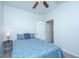 Cozy bedroom featuring a ceiling fan, and a comfortable blue patterned comforter on the bed at 157 Sea Lavender Ln, Summerville, SC 29486