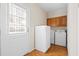 Practical laundry room with washer, dryer, refrigerator, cabinets, and exterior access at 1816 Grimball Rd, Charleston, SC 29412