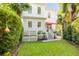 Charming backyard with a well-maintained lawn, mature trees, and a patio leading to the home's entrance at 21 Limehouse St, Charleston, SC 29401