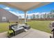 Comfortable covered patio features modern outdoor furniture and overlooks the lush green backyard at 231 Hayworth Rd, Summerville, SC 29486