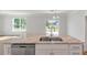 Close up of kitchen island with stainless steel sink and dishwasher, complemented by granite countertops at 359 Blue Oak Dr, Moncks Corner, SC 29461