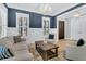 Living room with blue accent wall, white trim, and a dark wood entry door at 3851 Sawyers Island Dr, Mount Pleasant, SC 29466