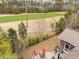 Cozy backyard patio with outdoor seating and a relaxing view of the golf course at 5358 Birdie Ln, Hollywood, SC 29449