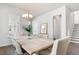 Bright dining area featuring a light-colored dining table, elegant chandelier, and windows overlooking the outdoors at 796 Clay Field Trl, Summerville, SC 29485