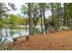 Scenic lake view with a stone bench and lush trees covered in Spanish moss at 12 Broughton Rd, Charleston, SC 29407