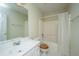 Bathroom featuring a single sink vanity and a shower/tub combo at 140 Moon Shadow Ln, Summerville, SC 29485
