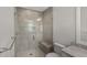 Modern bathroom featuring a glass-enclosed shower with stylish tile, a built-in bench, and sleek fixtures at 4 Falcon Point Rd, Kiawah Island, SC 29455