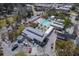 An aerial view of a community area with swimming pool, lounge chairs, and nearby parking at 4341 Cordial Aly, North Charleston, SC 29405