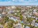 An aerial view showcasing the neighborhood's charming homes, lush greenery, and distant city skyline at 51 Gadsden St # B, Charleston, SC 29401