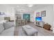 An open-concept living room and kitchen with modern lighting fixtures and beachy blue accent wall at 60 Fenwick Hall Allee # 314, Johns Island, SC 29455