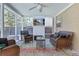 Cozy screened porch furnished with comfortable wicker seating and a mounted television at 1104 Old Course Ln, Mount Pleasant, SC 29466