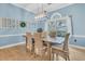 Charming dining room with unique wicker chairs, and blue accent wall paint at 12 Trachelle Ln, Charleston, SC 29407