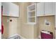 This practical laundry room offers ample storage with cabinets and shelving at 2399 Furman Dr, Charleston, SC 29414