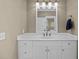 Bright bathroom with quartz countertops, a neutral color scheme and updated lighting at 4008 Cameron Blvd, Isle of Palms, SC 29451