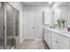 Elegant bathroom with a glass-enclosed shower, vanity, and sleek fixtures at 573 Yellow Leaf Ln, Summerville, SC 29486