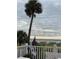 View of the ocean with palm trees and a flag from the balcony of the home at 601 Magnolia Ln, Edisto Island, SC 29438