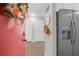 Welcoming entryway featuring a stylish red door and modern stainless steel refrigerator at 1142 Village Creek Ln # 3, Mount Pleasant, SC 29464