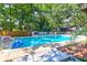 Community pool surrounded by mature trees and lounge chairs, perfect for relaxation at 1142 Village Creek Ln # 3, Mount Pleasant, SC 29464