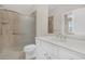 Modern bathroom featuring a sleek glass-enclosed shower, neutral walls and a well-lit vanity with ample counter space at 2032 Amenity Park Dr, Mount Pleasant, SC 29466