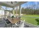 Covered porch with dining table and seating overlooks lush backyard at 4217 Royal Harbor Rd, Hollywood, SC 29449