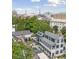 Aerial view of Charleston home featuring a pool, courtyard, and grand two-story balcony at 5 Alexander St, Charleston, SC 29401
