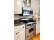 Close up of Viking stainless steel stove and overhead microwave with granite countertops and tile backsplash at 669 Palisades Dr, Mount Pleasant, SC 29464