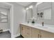Bathroom featuring modern, light-colored vanity with double sinks and modern fixtures at 905 Battery Way, Mount Pleasant, SC 29464