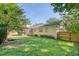 Home's backyard featuring a screened porch, a wood fence, a grassy area, and mature trees at 112 Blue Heron Dr, Summerville, SC 29485