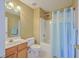 This bathroom has a vanity, toilet and shower-tub at 143 Moon Dance Ln, Summerville, SC 29483