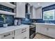 Well-appointed kitchen featuring sleek white cabinets, stainless steel appliances, and stylish blue tile backsplash at 2029 Country Manor Dr, Mount Pleasant, SC 29466