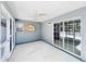 Relaxing outdoor patio with ceiling fan, art decor and sliding glass door at 344 Eagle Ridge Rd, Summerville, SC 29485