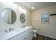 Bright bathroom featuring a double sink vanity, modern fixtures, and a sleek, contemporary design at 8849 Kellum Dr, North Charleston, SC 29420