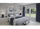 Bright main bedroom featuring a modern four-poster bed, plush bedding, and natural light from large windows at 114 Moscato Ln, Summerville, SC 29485