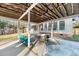 Covered patio features an outdoor seating area with comfortable furniture and stylish rug at 1393 Secessionville Rd, James Island, SC 29412