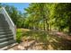 Lush backyard featuring mature trees and a cozy firepit area, providing a serene and inviting outdoor space at 1543 Wando Landing St, Charleston, SC 29492
