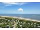 Panoramic aerial view of a coastal community featuring beachfront access, lush greenery and charming homes at 1714 Middle St, Sullivans Island, SC 29482