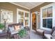Inviting covered patio with wicker furniture and cozy ambiance for outdoor relaxation at 1930 Carolina Towne Ct, Mount Pleasant, SC 29464