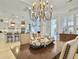 Open dining area with a decorative chandelier flowing into a modern kitchen at 3608 Maidstone Dr, Mount Pleasant, SC 29466